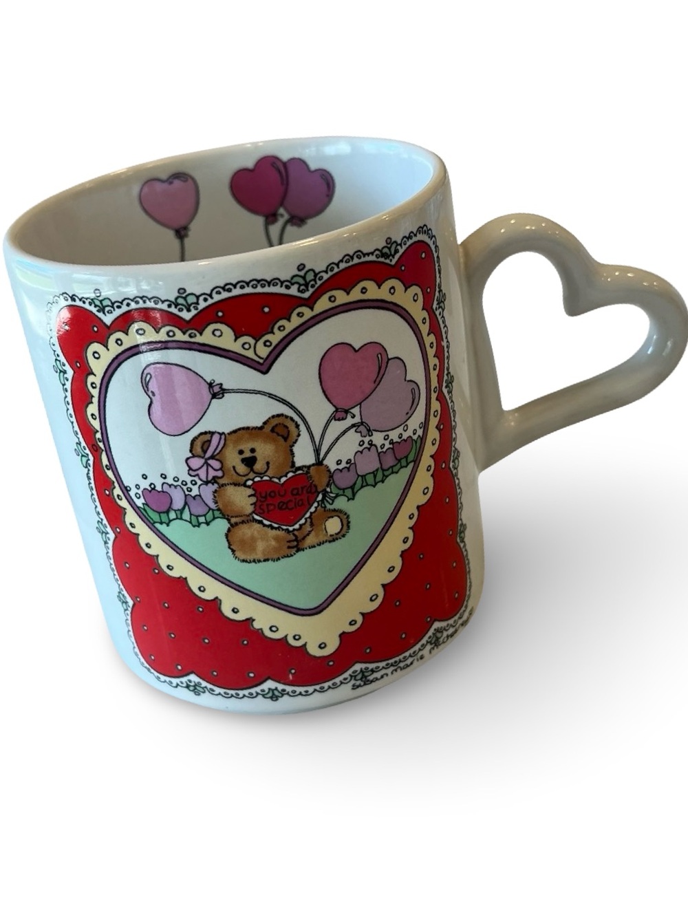 Vintage 80s Valentine Teddy Bear Coffee Mug Heart Shaped Handle You Are Special